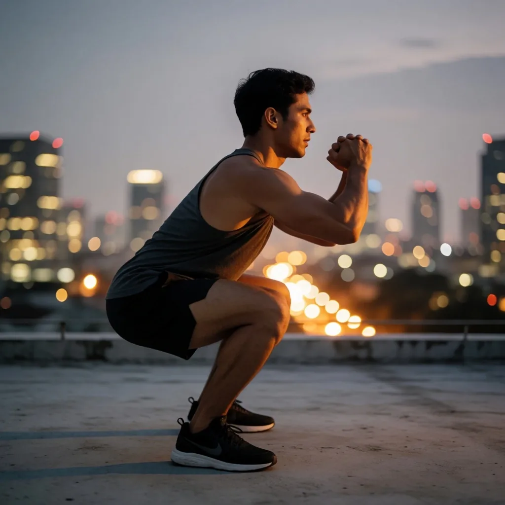 Functional bodyweight movement on a Jakarta rooftop